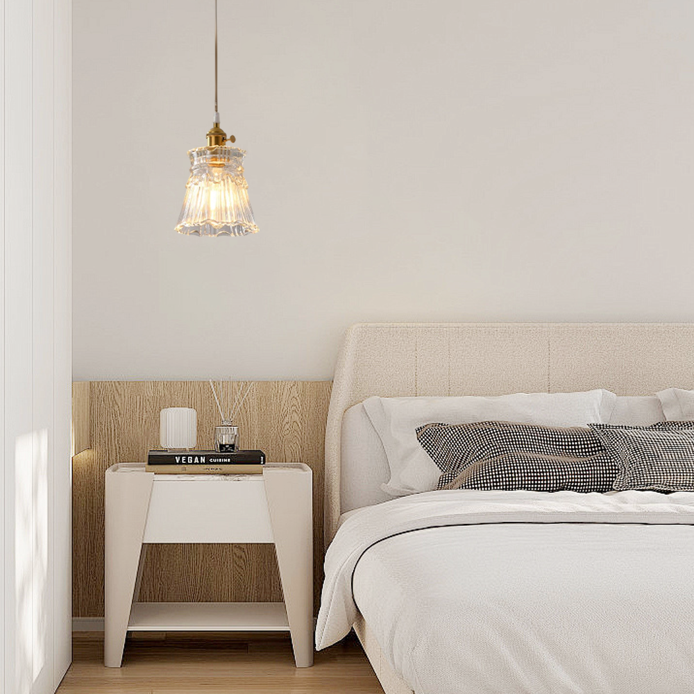 Art Deco Pendant Light – Clear Blown Glass with Brass Finish Bedroom